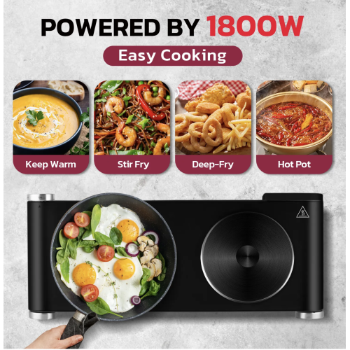 Cusimax Double Hot Plate,1800W Portable Electric Burner For Cooking,Cast Iron Electric Stove,Temperature Control,Stainless Steel