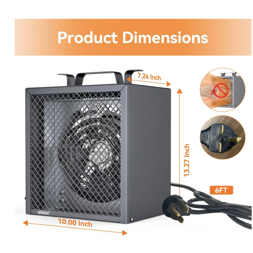 Shinic Electric Garage Heater 240V, 4,800-watt Fan-Forced Industrial Heater, With Thermostat Control, Carrying Handle, Heavy Gauge Steel, Nema 6-30P Garage Heaters for Workshop, Construction Site