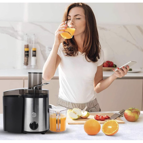 Mueller Juicer Ultra Power, Easy Clean Extractor Press Centrifugal Juicing Machine, Wide 3" Feed Chute for Whole Fruit Vegetable, Anti-drip, Large, Silver