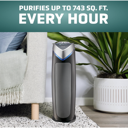 GermGuardian Air Purifier for Home with HEPA Pure Filter, for Wildfire Smoke, Pet Dander, Pollen, Odors, Large Rooms Up To 743 Sq. Ft., Removes 99.97% Pollutants, UV-C Light, 22", AC4825E, Gray