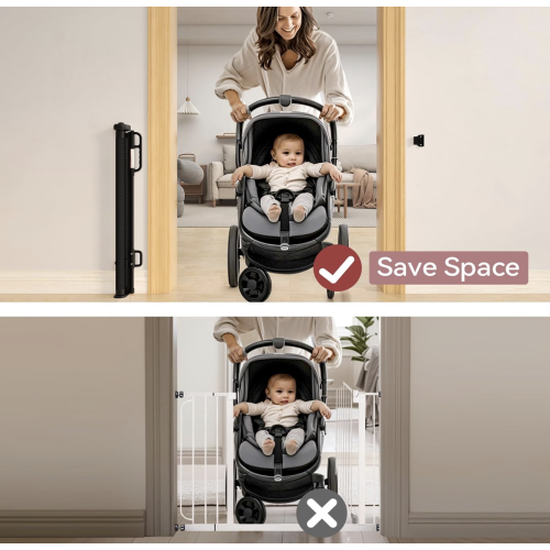 Retractable Baby Gate, Momcozy Mesh Baby Gate or Mesh Dog Gate, 33" Tall,Extends up to 55" Wide, Child Safety Gate for Doorways, Stairs, Hallways, Indoor/Outdoor
