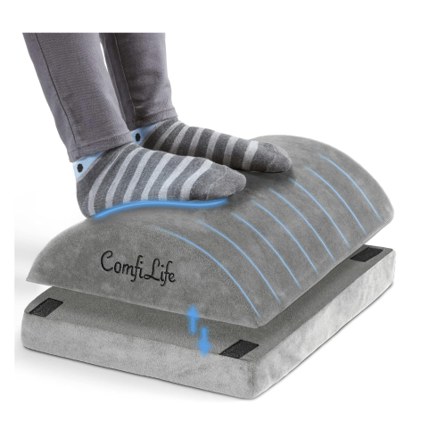 ComfiLife Foot Rest for Under Desk at Work – Adjustable Height Memory Foam Foot Stool for Under Desk, Office Chair & Gaming Chair – Ergonomic Footrest for Back & Hip Pain Relief (Gray)