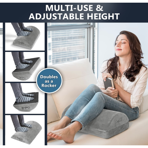 ComfiLife Foot Rest for Under Desk at Work – Adjustable Height Memory Foam Foot Stool for Under Desk, Office Chair & Gaming Chair – Ergonomic Footrest for Back & Hip Pain Relief (Gray)