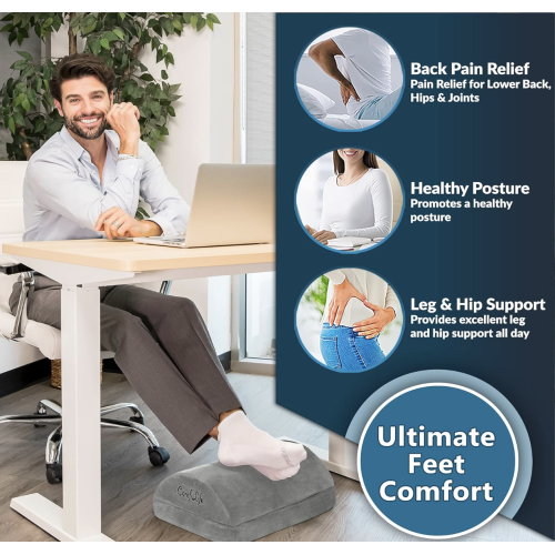ComfiLife Foot Rest for Under Desk at Work – Adjustable Height Memory Foam Foot Stool for Under Desk, Office Chair & Gaming Chair – Ergonomic Footrest for Back & Hip Pain Relief (Gray)