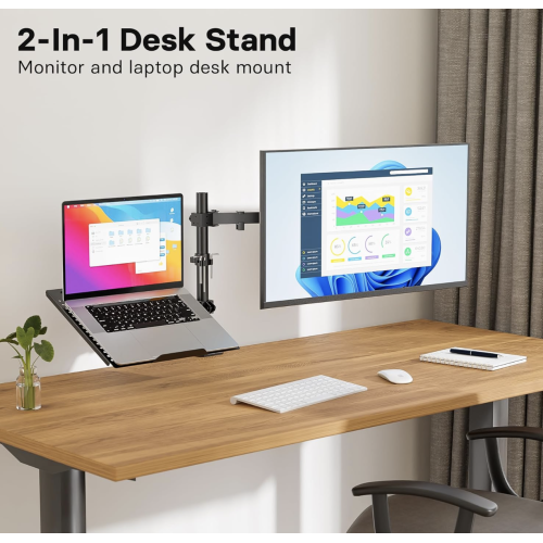 Redbat Monitor and Laptop Mount Stand, Fully Adjustable Monitor Arm with Vented Tray for 13" to 32" LCD Screens and Notebook up to 16", Holds up to 22lbs, VESA Compatible, Dual Mounting Options