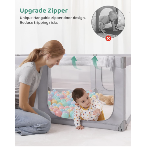 Kidirect Foldable Playpen, 71''×69'' Extra Large Baby Playpen for Babies and Toddlers, Baby Gate Play Pen with Breathable Mesh, Adjustable Size & Shape Play Yards Indoor Outdoor for Toddlers, Grey