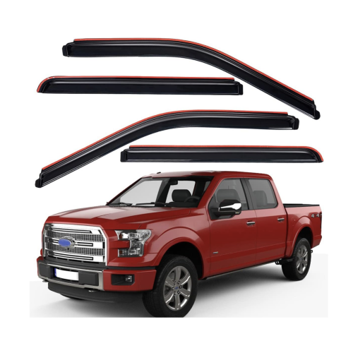 Lightronic Extra Durable Clip-on In-Channel Auto Vent Window Visor, Fits 2015-2025 Ford F-150, 2017-2025 F-150 Raptor, SuperCrew, UV Protection Rain Guard, Original Window Deflector, Dark Smoke, 4-Pcs