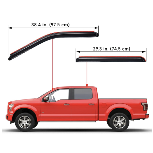 Lightronic Extra Durable Clip-on In-Channel Auto Vent Window Visor, Fits 2015-2025 Ford F-150, 2017-2025 F-150 Raptor, SuperCrew, UV Protection Rain Guard, Original Window Deflector, Dark Smoke, 4-Pcs
