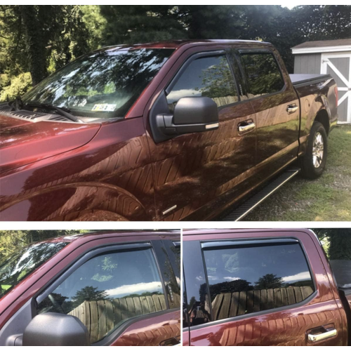 Lightronic Extra Durable Clip-on In-Channel Auto Vent Window Visor, Fits 2015-2025 Ford F-150, 2017-2025 F-150 Raptor, SuperCrew, UV Protection Rain Guard, Original Window Deflector, Dark Smoke, 4-Pcs