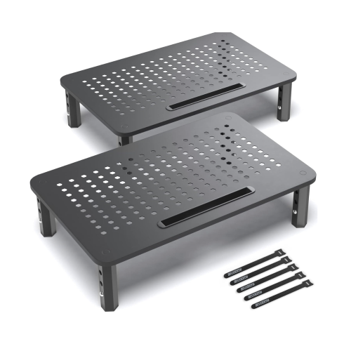 EVOOMI Back Saver Monitor Stand for Desk - 2 Pack Monitor Riser - Anti-Skid HD Hexagonal Steel Computer Stand - Free Cable Ties - Mesh Metal Computer Item Stand - Printer & iMac