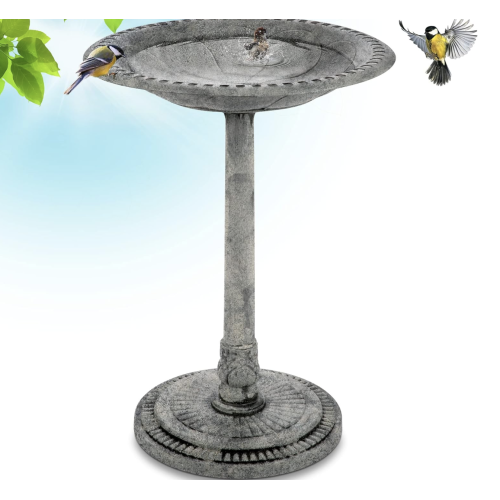 Gray Bunny 29" Bird Baths for Outdoors, Tall Bird Bath, Stylish Faux Stone Designed with Steel Ground Anchors for Lawn, Patio or Garden - Gray