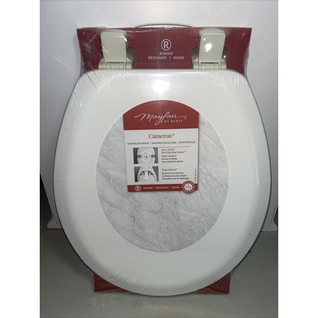Mayfair By Bemis Cameron White Wood Round Toilet Seat Statite Fasteners