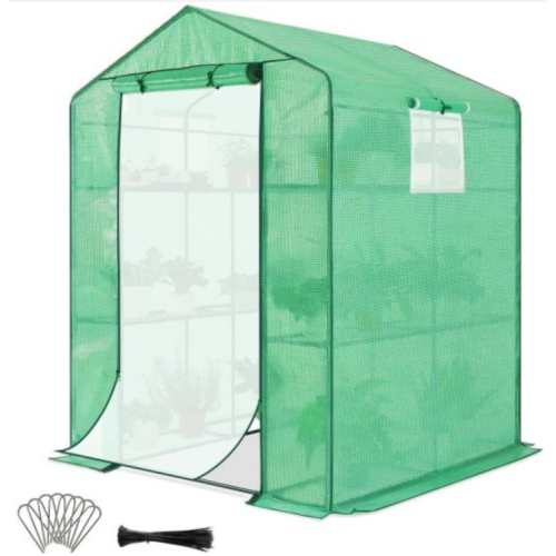 Quictent Greenhouse for Outdoors with Screen Door & Windows, 3 Tiers 8 Shelves Mini Walk-in Portable Plant Garden Green House Kit, Heavy Duty 4.7 x 4.7 x 6.4 FT Frame and Durable PE Cover, Green