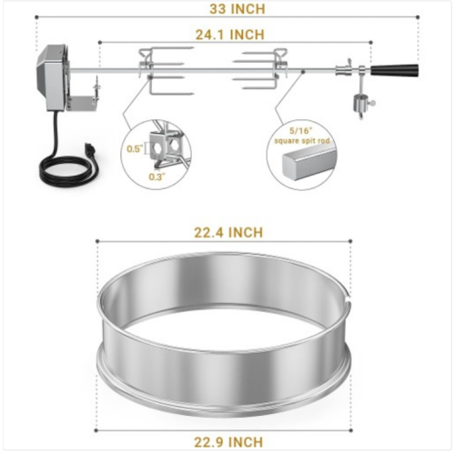 Rotisserie Ring Kit for Weber 22-Inch Charcoal Kettle-Stainless Steel for WeberBBQ and Other Similar Grills