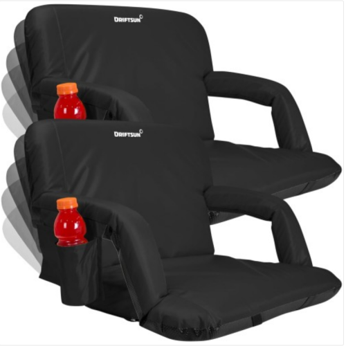 Driftsun 2 Pack Extra Wide Stadium Seats with Back Support - Deluxe Foldable Stadium Chairs for Bleachers - Folding Waterproof Sport Chair Easy to Transport