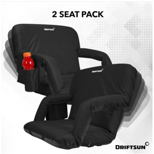 Driftsun 2 Pack Extra Wide Stadium Seats with Back Support - Deluxe Foldable Stadium Chairs for Bleachers - Folding Waterproof Sport Chair Easy to Transport