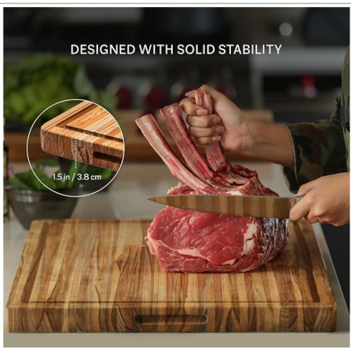 Teakhaus Carving Board - Large Wood Cutting Board with Juice Groove and Grip Handles - Reversible Teak Edge Grain Wood - Knife Friendly - FSC Certified 24" x 18"