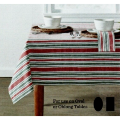 Bee & Willow Classic Christmas Red Green Holiday Stripe Tablecloth 60" x 144"
