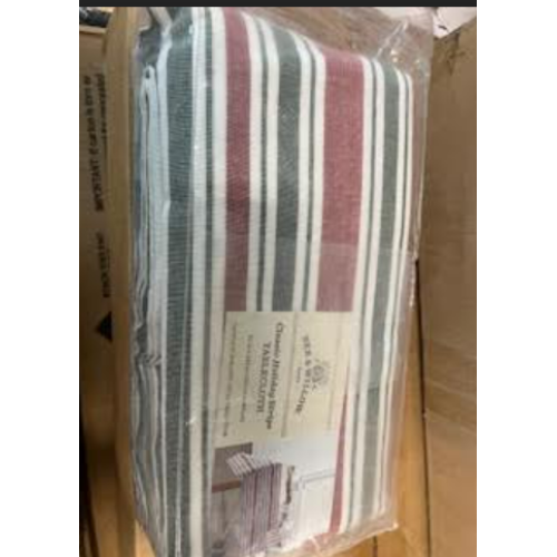 Bee & Willow Classic Christmas Red Green Holiday Stripe Tablecloth 60" x 144"