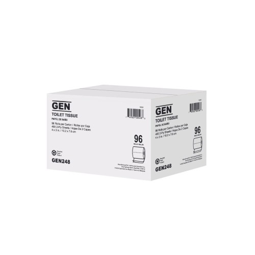 GEN Bath Tissue, 2-Ply, White, 4 X 3, 400 Sheets/Roll, 96 Rolls