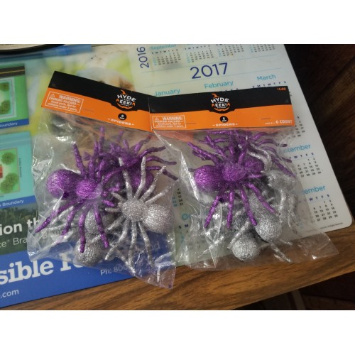 6 ct Purple/Silver Glitter Spider Halloween Decorative Props - Hyde & EEK! Boutique. Set of 2