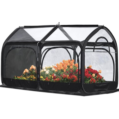 Quictent Mini Portable Greenhouse 98 x 49 x 53 Inches Pop up Grow House for Outdoor & Indoor Eco-Friendly Fiberglass Poles Overlong Cover 6 Stakes 4 Zipper Doors (Black)