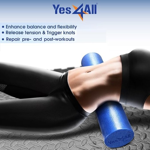 Yes4All Soft-Density Half/Round PE Foam Roller 36 inch for Back, Legs, Exercise, Yoga & Physical Activities - BLUE