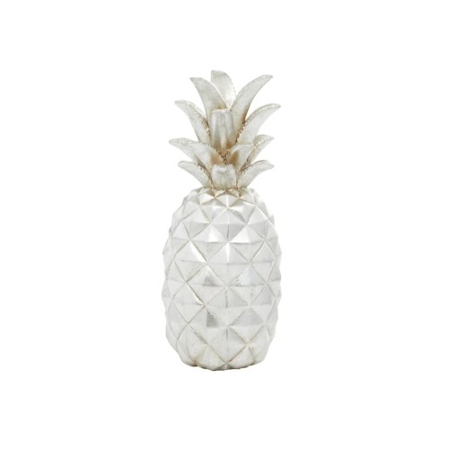 Silver Polystone Pineapple Fruit Sculpture 14" H x 6" W