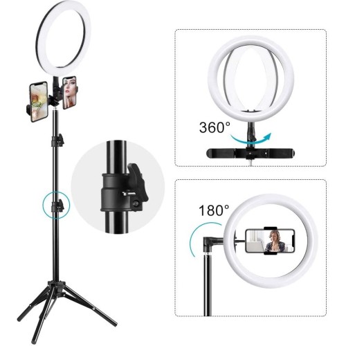 MOUNTDOG 10’’ LED Makeup Selfie Ring Light with Stand and Phone Holder for Live Streaming on Multiple Platforms