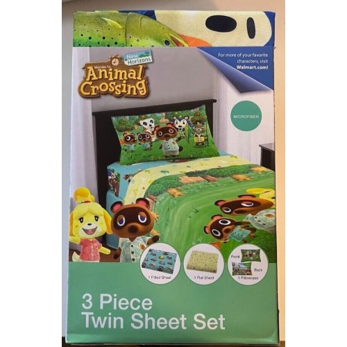 Animal Crossing Soft Microfiber 3 Piece Twin Bedding Sheet Set New Horizons