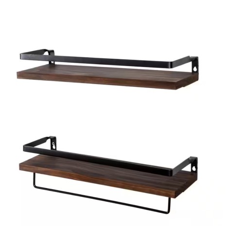 Floating Shelves Wall Mounted Storage Shelves for Kitchen, Bathroom, Set of 2 Brown