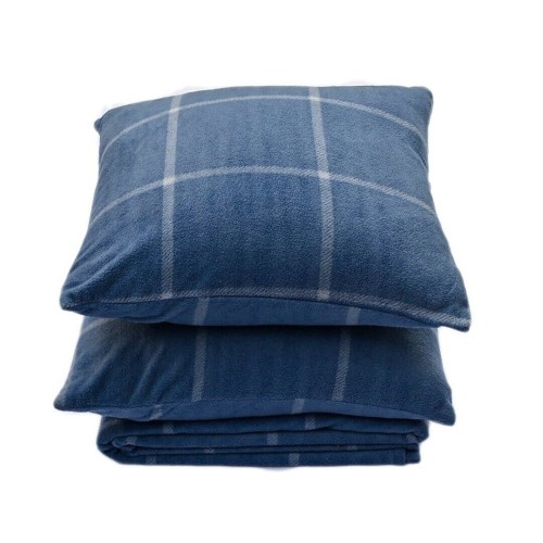 Simply Essential 3-Piece Windowpane Plaid Throw Blanket and Throw Pillow Bundle - NAVY 