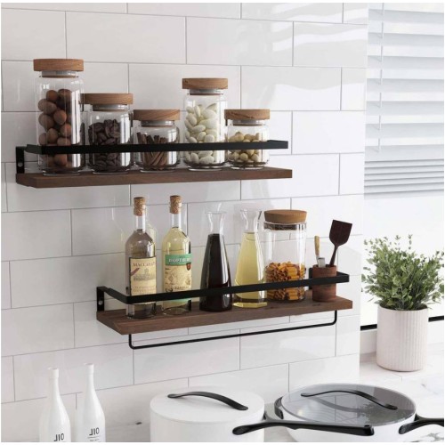 Floating Shelves Wall Mounted Storage Shelves for Kitchen, Bathroom, Set of 2 Brown