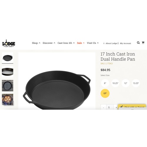 Lodge Seasoned Cast Iron Skillet with 2 Loop Handles - 17 Inch Ergonomic Frying Pan