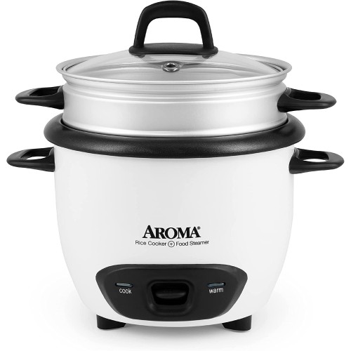 Aroma Housewares 6-Cup (Cooked) (3-Cup Uncooked) Pot Style Rice Cooker and Food Steamer (ARC-743-1NG), White