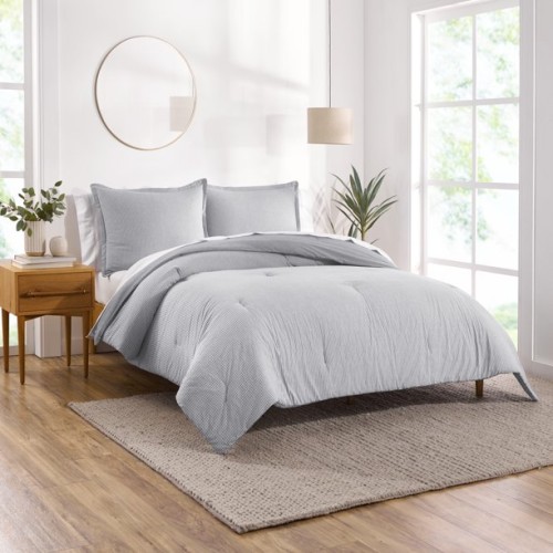 Gap Home Yarn Dyed Washed Chambray Stripe Reversible Organic Cotton Comforter Set, Full/Queen, Gray, 3-Pieces