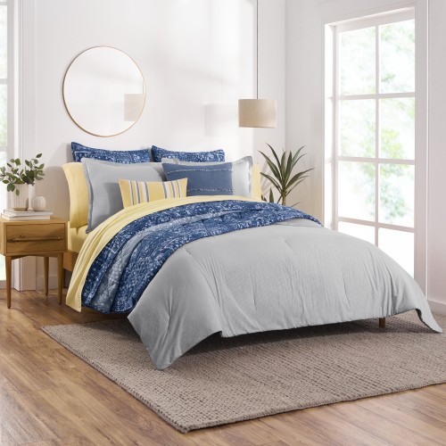 Gap Home Yarn Dyed Washed Chambray Stripe Reversible Organic Cotton Comforter Set, Full/Queen, Gray, 3-Pieces