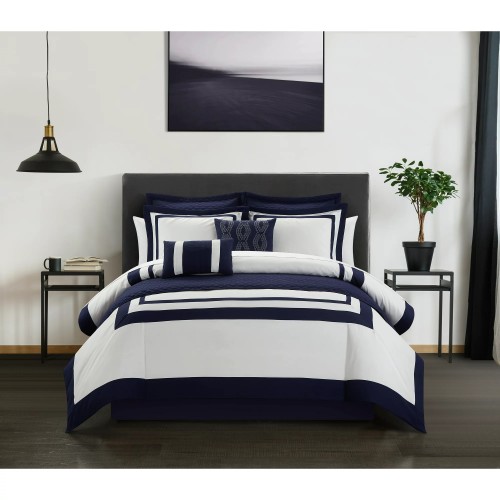 8pc Golda Comforter Set - Chic Home Design (Hortense - Blue) - QUEEN