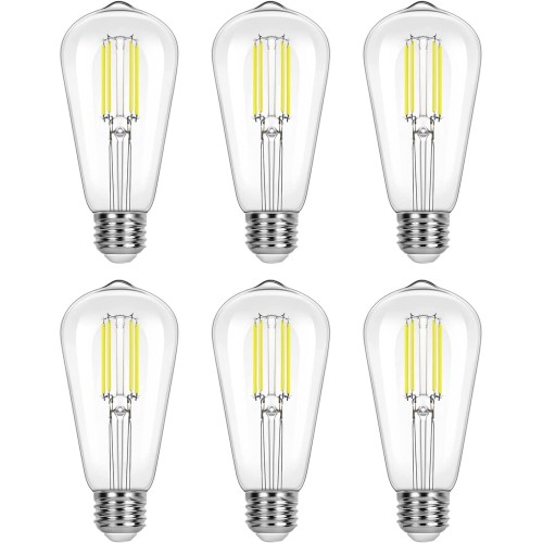 Intertek Edison Light Bulbs, Dimmable 6 Watt LED Equivalent, 4000K Cool White Filament Vintage Bulb, E26 Medium Base, ST19 Antique Style, 6 Packs (Daylight White)