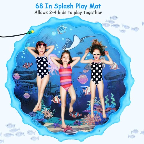 Fixget Inflatable Splash Pad Sprinkler for Kids Wading Pool, Large 68" Round Summer Outdoor Water Toys