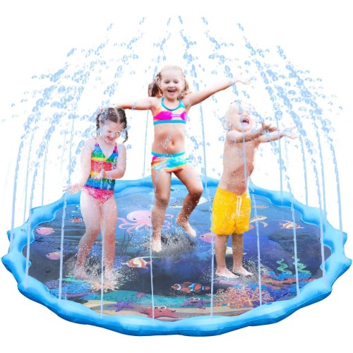 Fixget Inflatable Splash Pad Sprinkler for Kids Wading Pool, Large 68" Round Summer Outdoor Water Toys