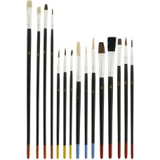 U.S. Art Supply 15pc Multi-Purpose Artist Paint Brush Set, Pony Round, Flat Bristles, Painting