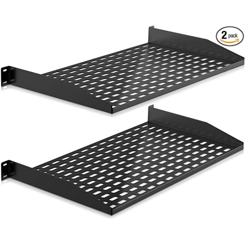 Pyle 2-Pc 1U Server Rack Shelf, Vented Shelves for Good Air Circulation, Cantilever Mount, Wall Mount Rack, Universal Device, Cabinet Shelf, Computer Case Mounting Tray,