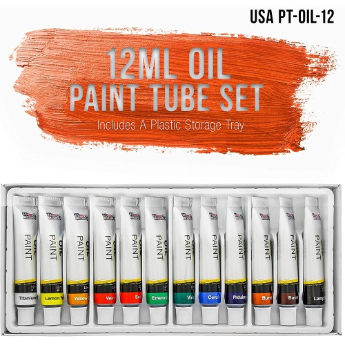 U.S. Art Supply Professional 12 Color Set of Art Oil Paint in 12ml Tubes - Rich Vivid Colors for Artists, Students, Beginners - Canvas Portrait Paintings