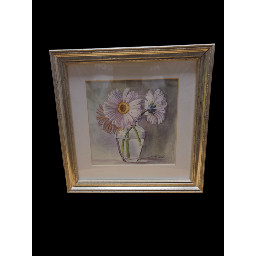 “Gerbera” by Mary K. Krell Print In Silver 9”x9” Frame 