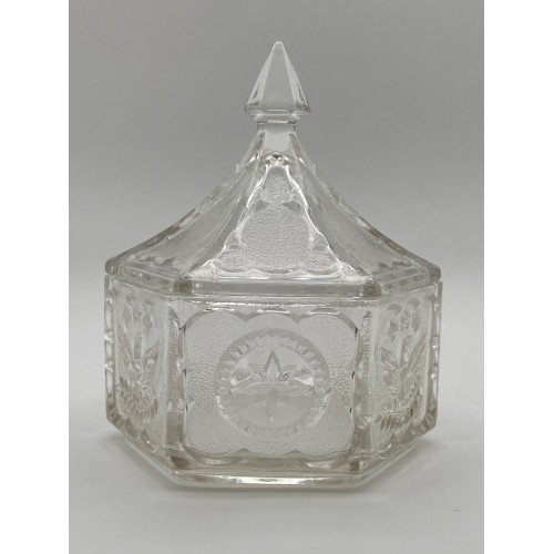 Vintage Indiana Glass Co Tiara Colonial Clear Lidded Candy Dish Eagle Star Bicentennial Pattern USA Patriotic Military Veteran Gift