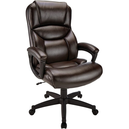 Realspace Fennington Bonded Leather High-Back Chair, Brown/Silver