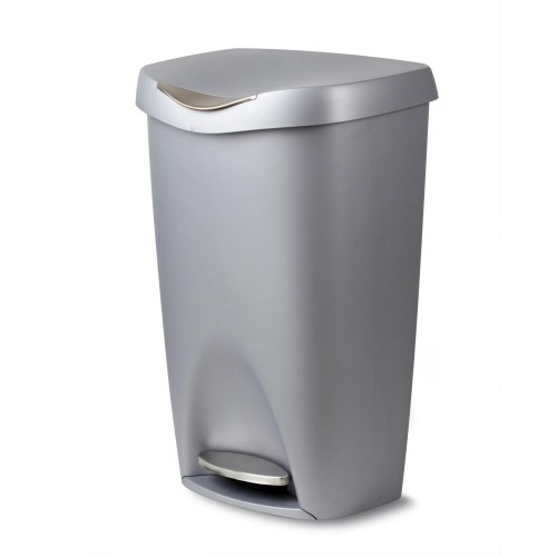 Umbra 13 Gallon Trash Can, Brim Plastic Step On Kitchen Trash Can, Silver