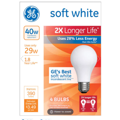 Ge Lighting 29W A19 A-Line Halogen Bulb 390 Lumens Soft White (Pack Of 4)