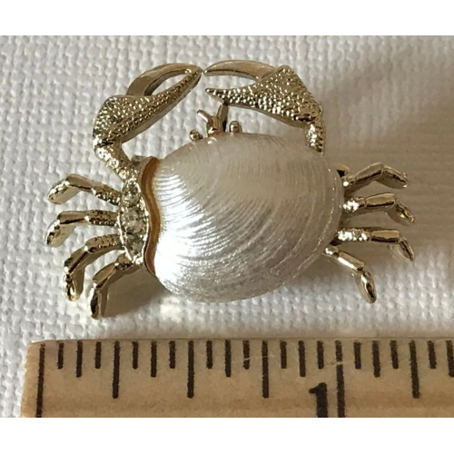 Vintage crab brooch, rhinestone crab brooch, shell crab brooch, gold crab pin, crab with shell brooch, dungeness crab, snow crab, king crab